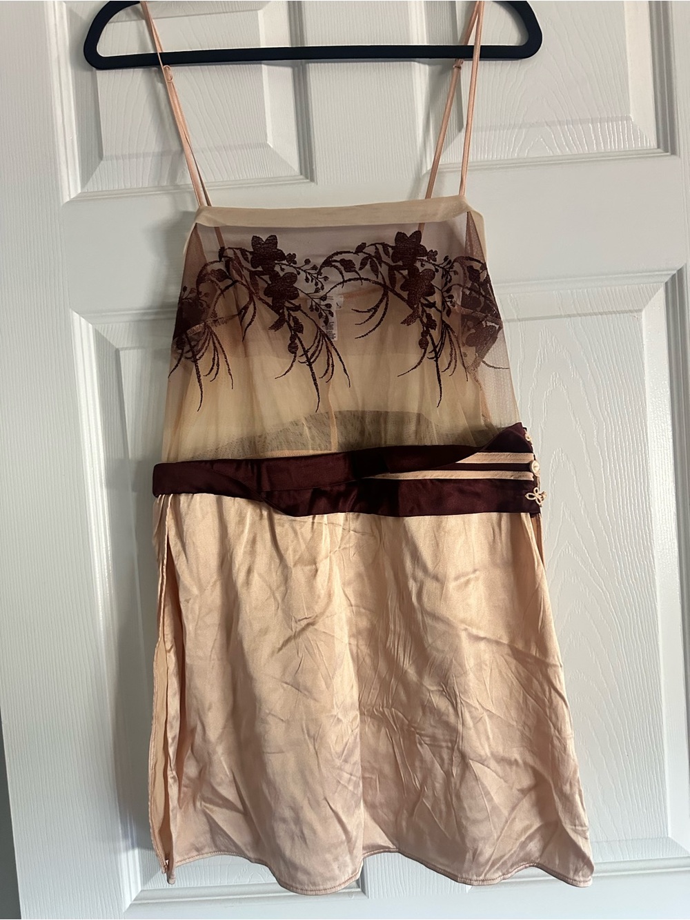 La Perla Nude and Brown Sheer Embroidered Chemise
